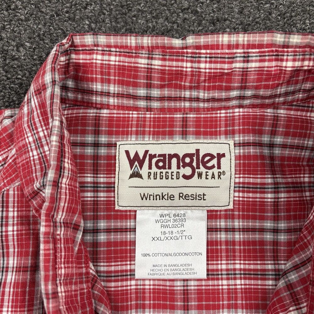 Wrangler Shirt Mens Plaid Rugged Wear Cotton Long Sleeve Wrinkle Resist Size 2XL - Picture 5 of 5